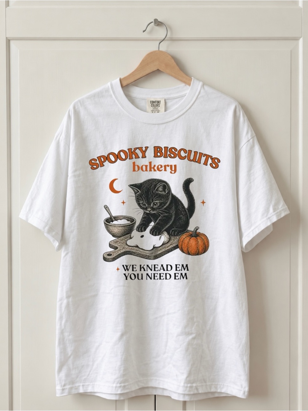 Black Cat Spooky Biscuits Ghost White Fall Aesthetic Comfort Colors Tee